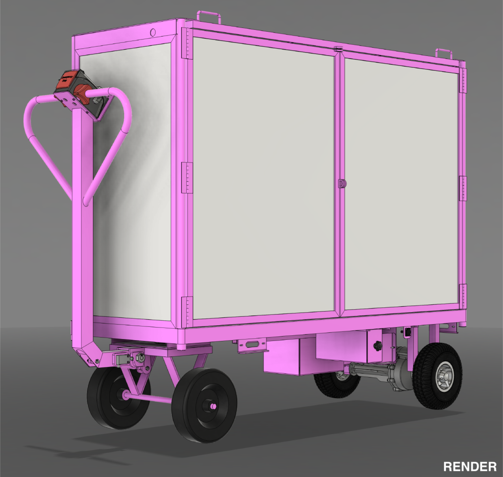 Autodesk Fusion 360 Render of the Hi-Pow Trolley in Pink
