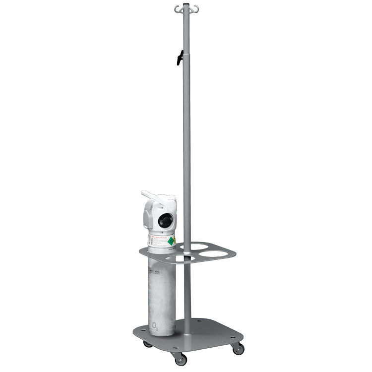 medical IV stand with oxygen cylinder rack